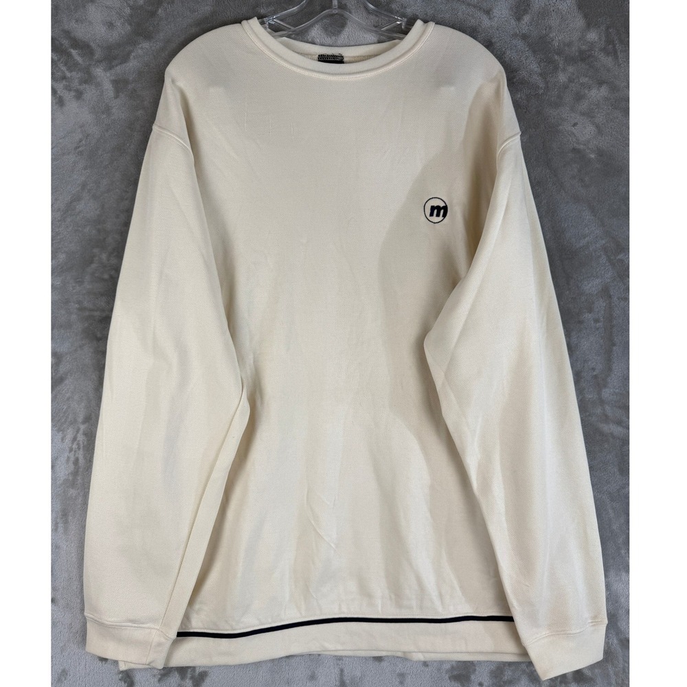 VTG Mossimo Mens Cream Crewneck Sweatshirt Embroidered M‎ Logo Casual Pullover